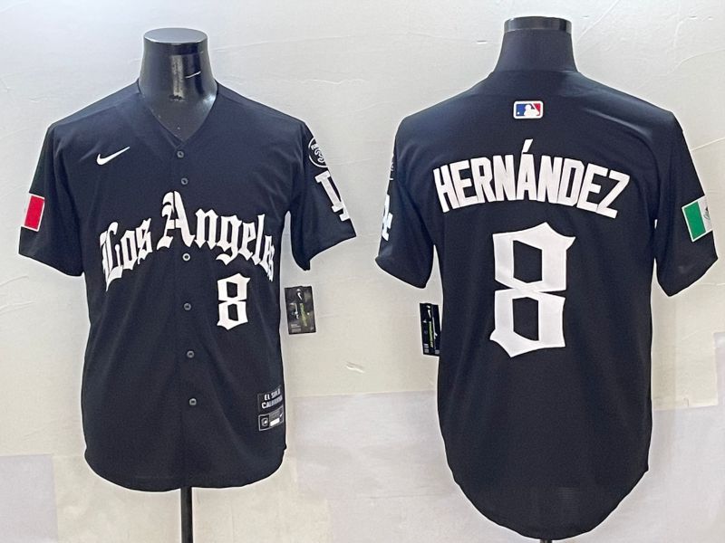 Men Los Angeles Dodgers #8 Hernandez Black Five generations Joint Name 2025 Nike MLB Jersey style 5->los angeles dodgers->MLB Jersey